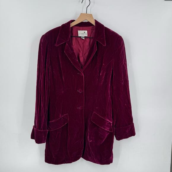 Vintage Liz Claiborne Studio Velvet Blazer Jacket Deep Burgundy Plum Size 12 - Picture 1 of 10